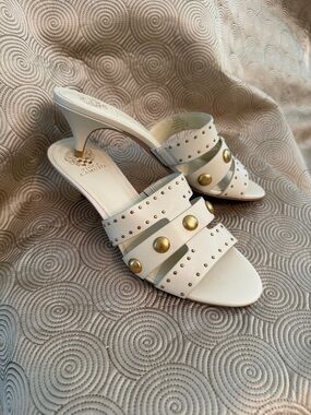 Vince Camuto Bone Leather Studded Mule Sandals